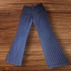 MetroStyle Blue & White Pinstripe Pull-On Comfy Cotton Pants Women Size Large